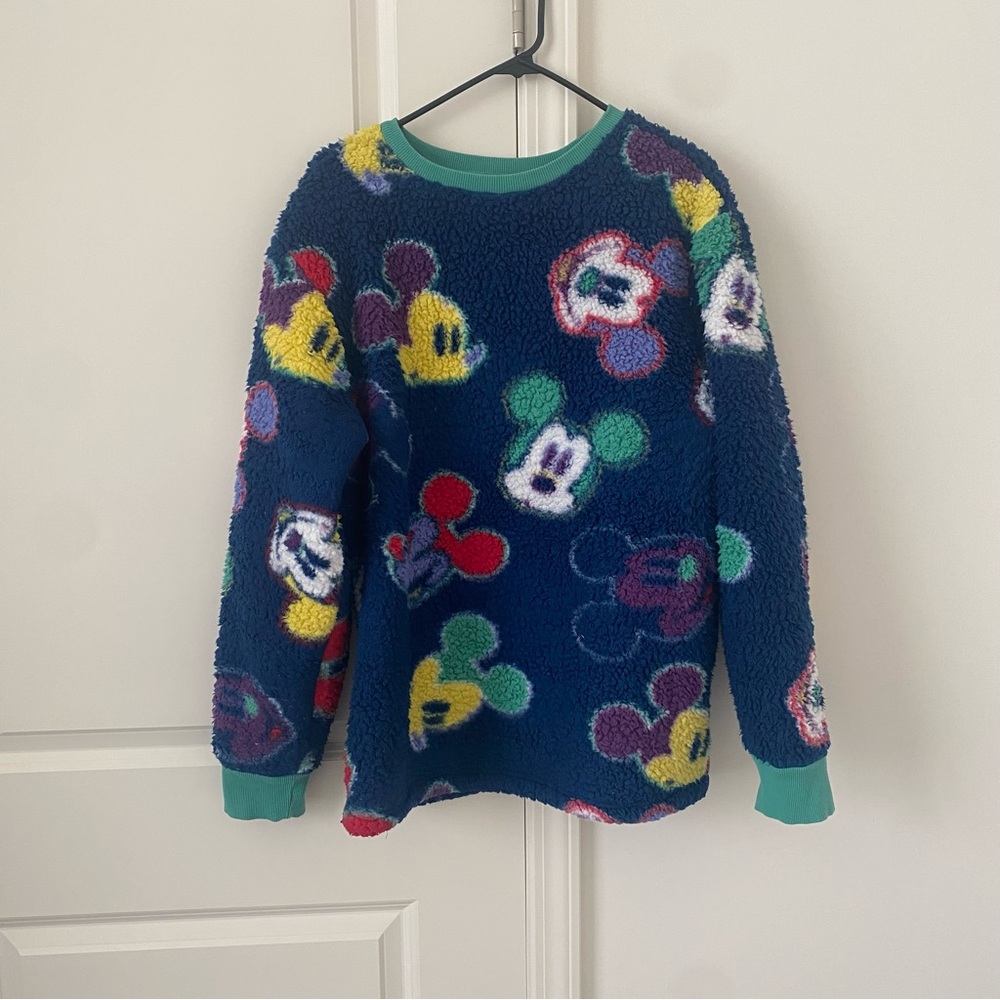 Disney Parks Mickey Mouse Sherpa Fleece Pullover Sweater Unisex Sz Medium Fuzzy